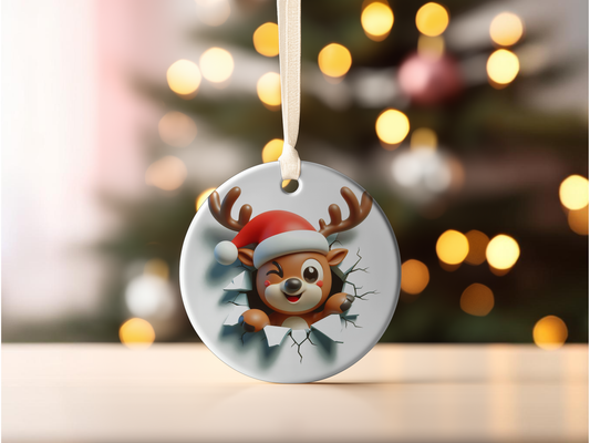 Reindeer Ceramic Double-sided Ornament